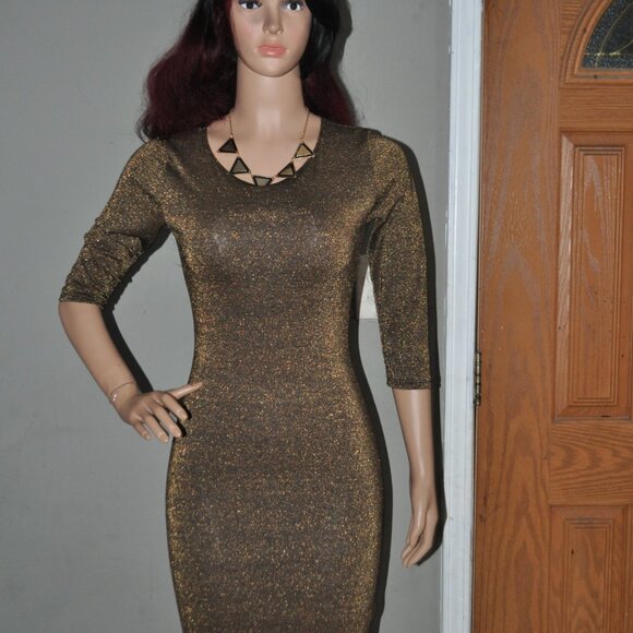 Women's 3/4 Sleeve sexy Bodycon Midi Dress glittery effect Party dress - Picture 2 of 5